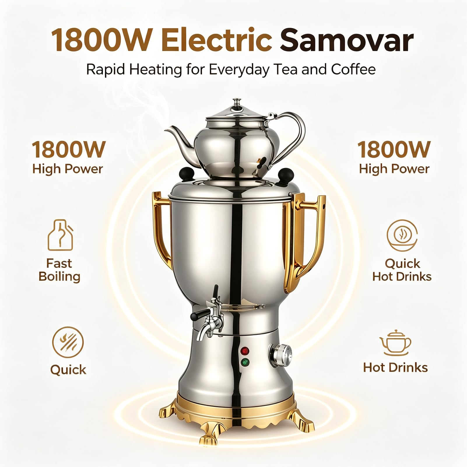 Samowar Elektryczny 1800 W, Czajniczek Ze Stali Nierdzewnej 4 L,1 L | Ekspres do herbaty ze stali nierdzewnej do kawy, herbaty zapachowej, herbaty tureckiej(silver)
