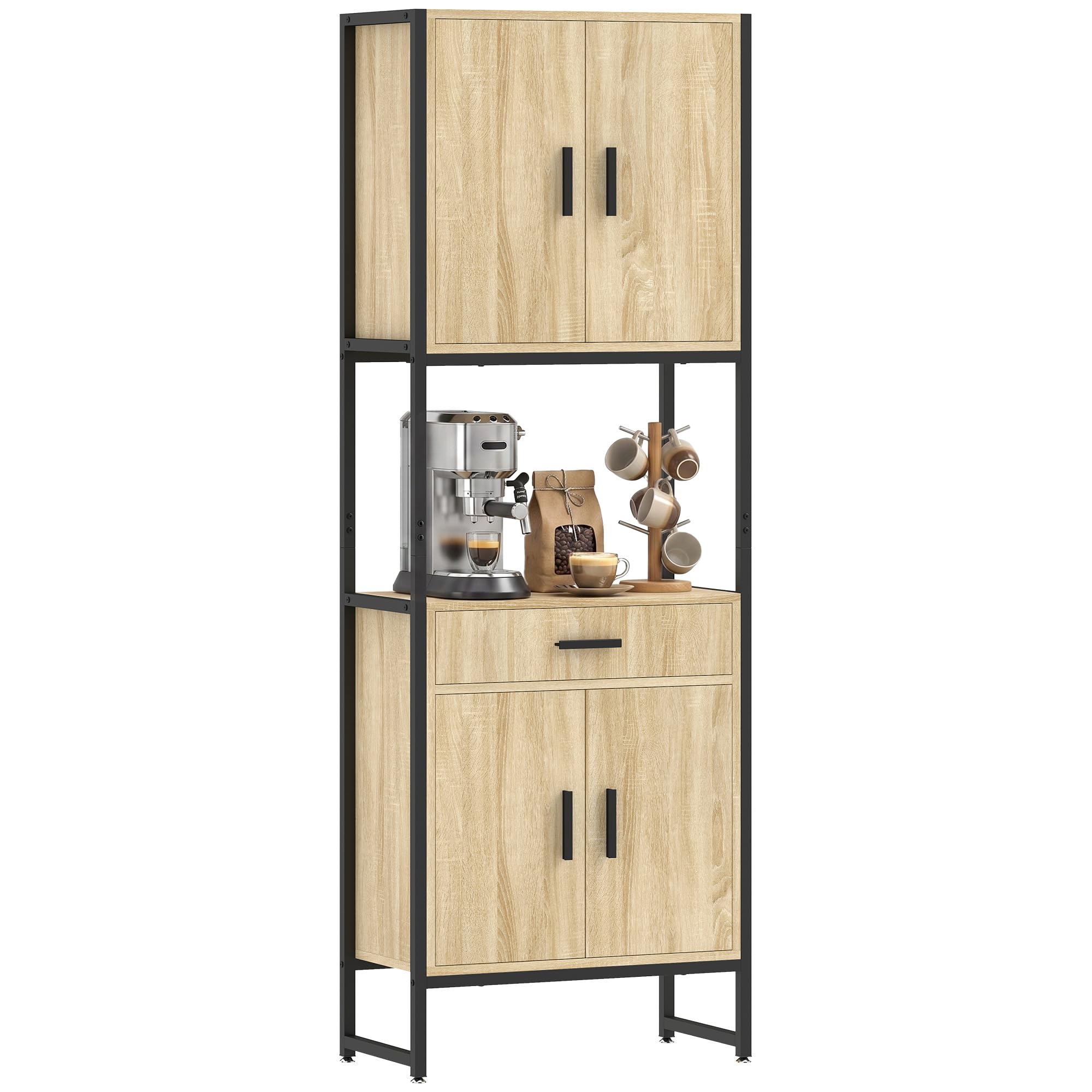 HOMCOM Buffet Haut Cuisine 4 Portes Tiroir et Plan de Travail Bois Naturel