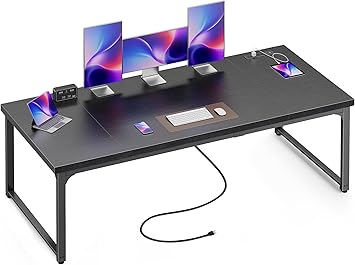 Huuger 71 x 31.5 Inch Desk with Power Outlets & USB-C,1.2 Inch Thicker Desktop, Robust Metal Tubes, Deep Computer Desk, Heavy Duty Office Desk, Work Desk for Home Office, Black