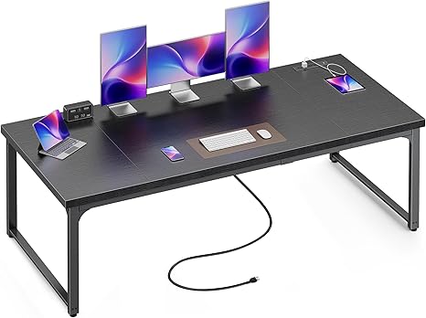 Huuger 71 x 31.5 Inch Desk with Power Outlets & USB-C,1.2 Inch Thicker Desktop, Robust Metal Tubes, Deep Computer Desk, Heavy Duty Office Desk, Work Desk for Home Office, Black