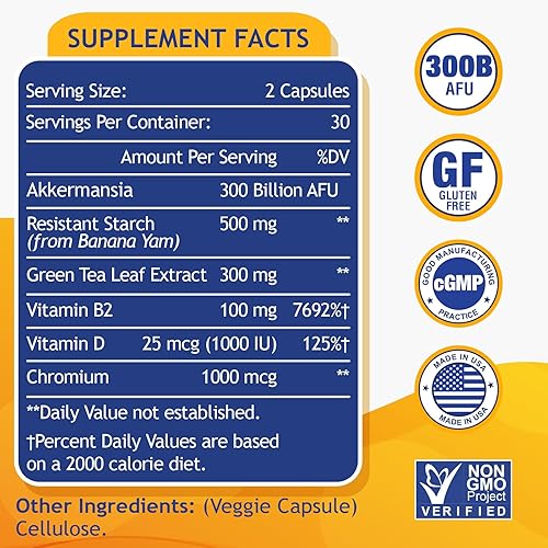 Miniatura 2 de 300 mil millones de AFU Akkermansia Muciniphila - Probióticos Akkermansia vivos para mujeres y hombres, para GLP-1, digestivo, intestino, inmune y