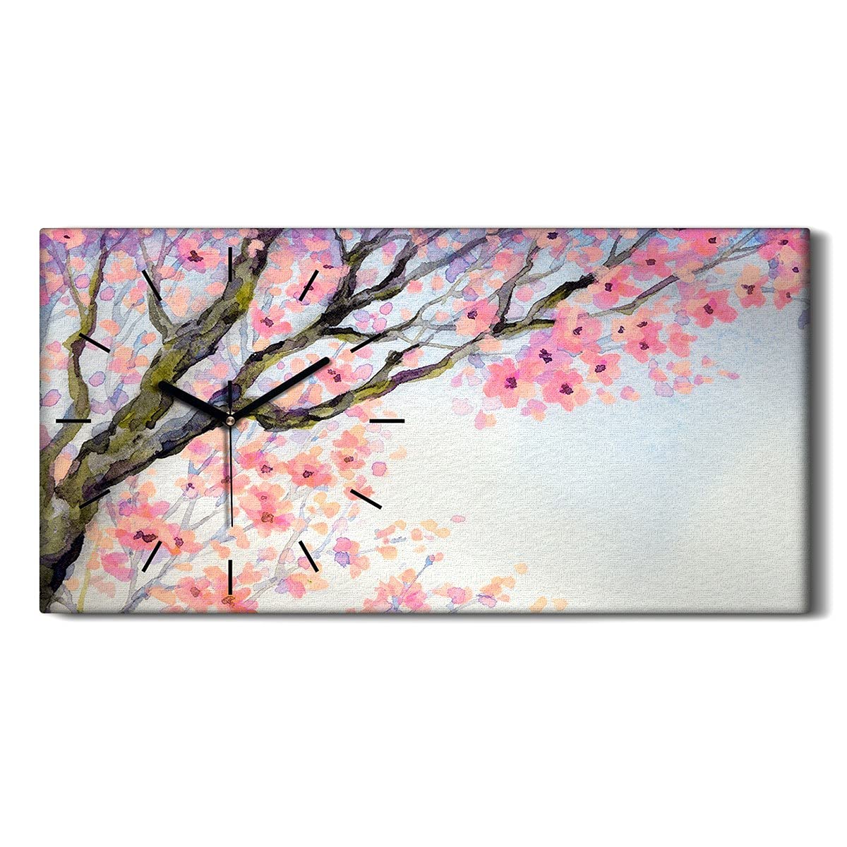 Horloge sur Toile Silencieuse sans Tic-Tac Décoration Florale Aquarelle 60x30cm pour Chambre
