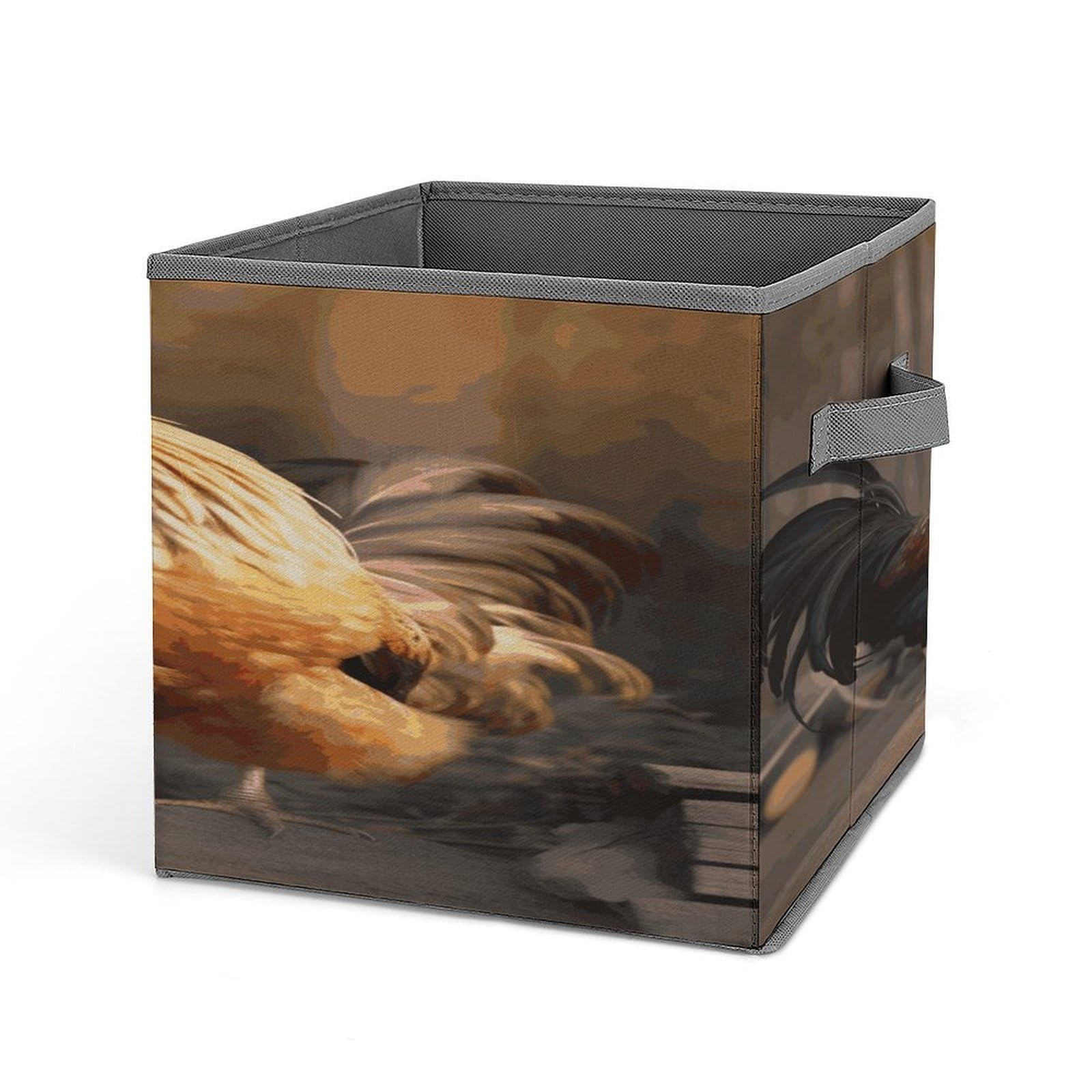 FekiLoot Rooster And Chicken Storage Cube Large Capacity Fabric Closet Organizers with Handles Collapsible Cube Storage Bin Foldable Cube Organizer Baskets for Shelves Clothes Books