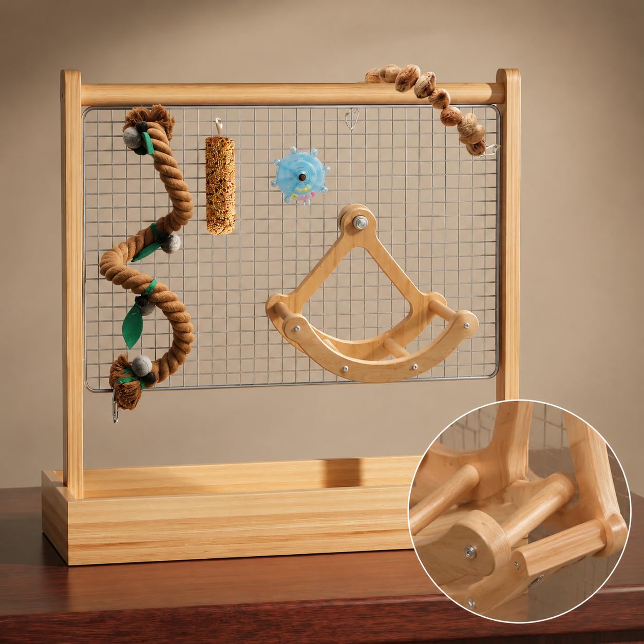 Aire Jeux Oiseaux Bois Bureau, Éléments métalliques, Support Jeu Bureau, Interaction avec l'oiseau, pour Familles avec Oiseaux, Style to 3