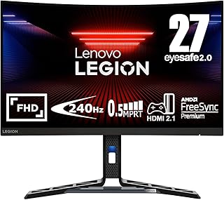 Lenovo Legion R27fc-30 – Monitor Gaming Curvo de 27» FullHD con EyeSafe (VA, 240Hz, 0.5ms, HDMI+DP, FreeSync, Altavoces) Ajuste de inclinacióltura/Pivot/Giro – Negro