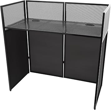DJ Booth, DJ Facade Table, 48" x 24" Portable DJ Controller Stand with Foldable Metal Frame and Cover Screen, for Show, Party, Gathering, Rock Concert, Club, Event Podium, Wedding Black
