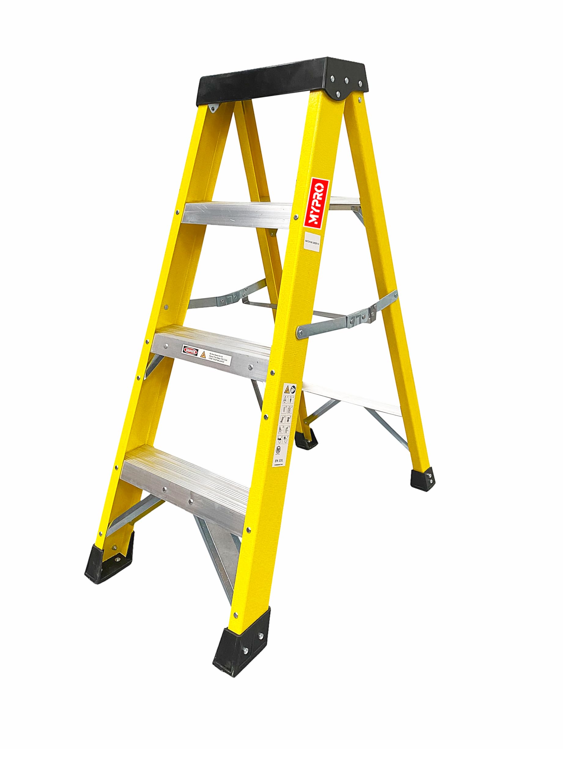 Mypro Yellow 4 Tread Heavy Duty Fibreglass Step Ladder | Electricians Swingback Steps Grp 30,000V I Fibreglass Swingback Step Ladder 4 Steps Ladder