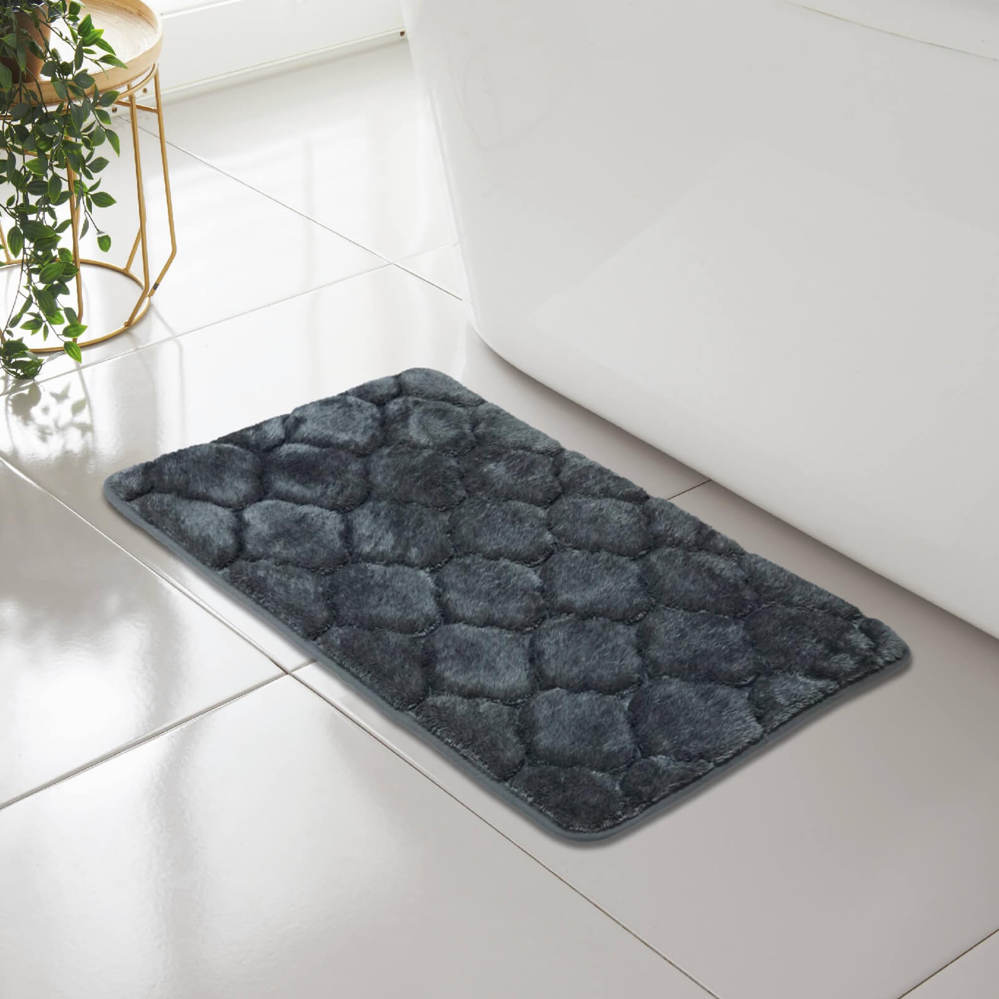 Classic Shell Memory Foam Bath Mat, 45 x 75 cm, Extra Soft Non-Slip, Super Absorbent Bath Mats for Bathroom Floor, Machine-Washable Dry Bath Rug Foot Mat (Charcoal)