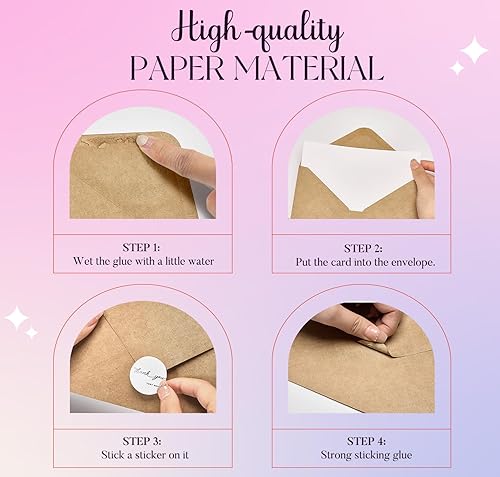 Miniatura 4 de ACSTEP Paquete de 100 tarjetas de agradecimiento pequeñas con sobres de papel kraft para cejas para negocios, bodas, despedidas de soltera, baby