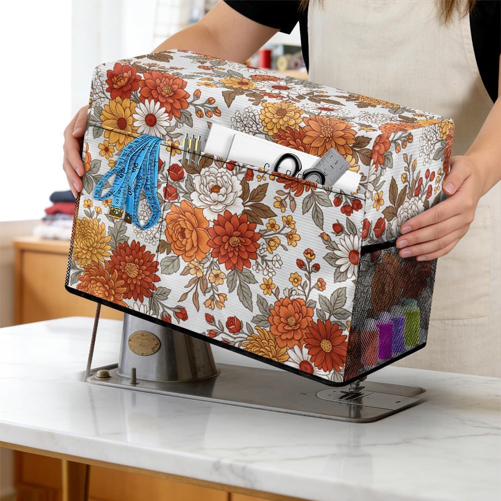 peacoblue Sewing Machine Cover, Vintage Flowers Pattern Dust Cover