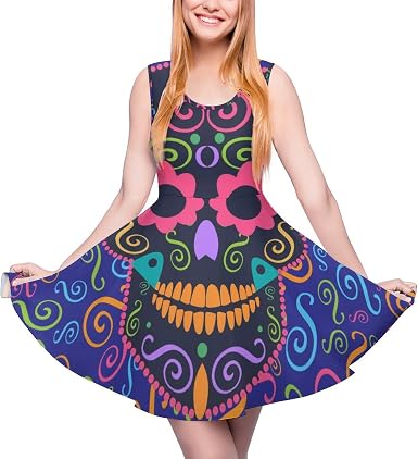 MOMOLOA Abito da Donna Ornamento Icona Teschio con Occhi di Fiori Abito  Senza Maniche con Scollo Tondo : Amazon.it: Abbigliamento