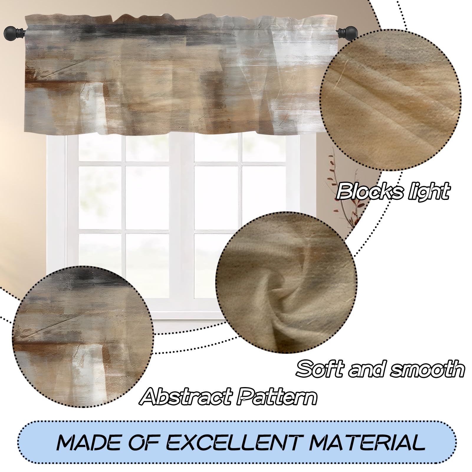 Kitchen Valances Modern Window Treatment Acrylic Painting Tier Curtains Abstract Art Topper Curtain for Living Room Bedroom Cafe Pack of 2 Light Brown