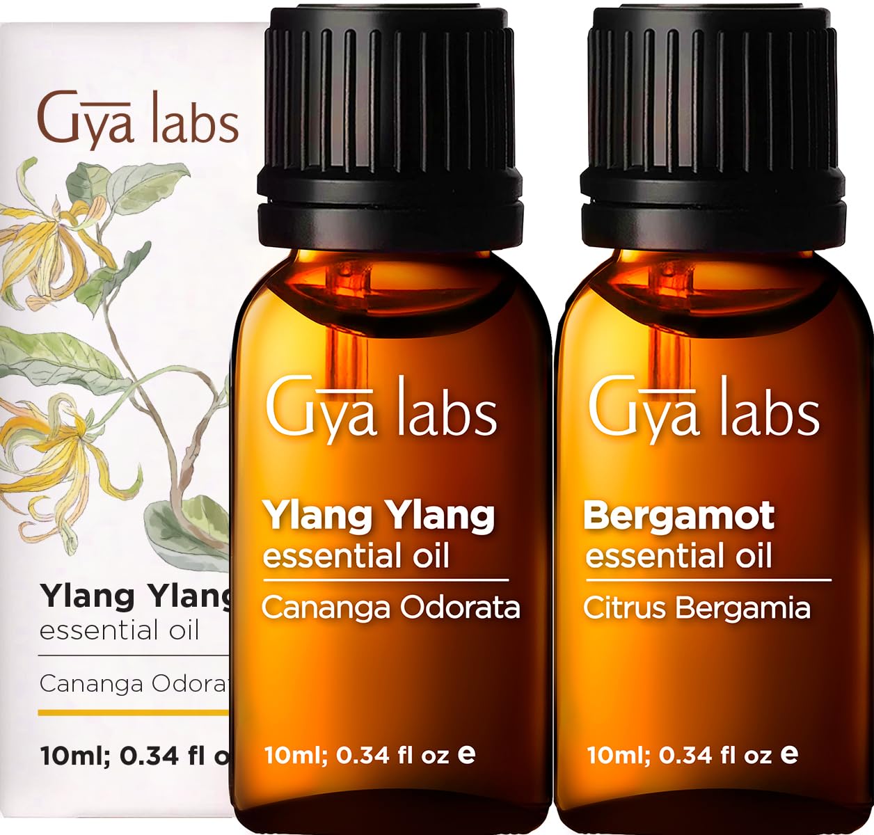 Gya Labs Ylang Ylang Essential Oil & Bergamot Essential Oil Combo Pack (0.34 Fl Oz, Pack of 2) - Premium Essential Oils for Diffuser, Skin, Hair,
