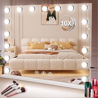 Hollywood Vanity Mirror with Lighting, 80x60cm, Vanity Mirror with 17 Dimmable 3 Color Temperature, Touch Control, USB Charging Port, Table Mirror for Vanity Table