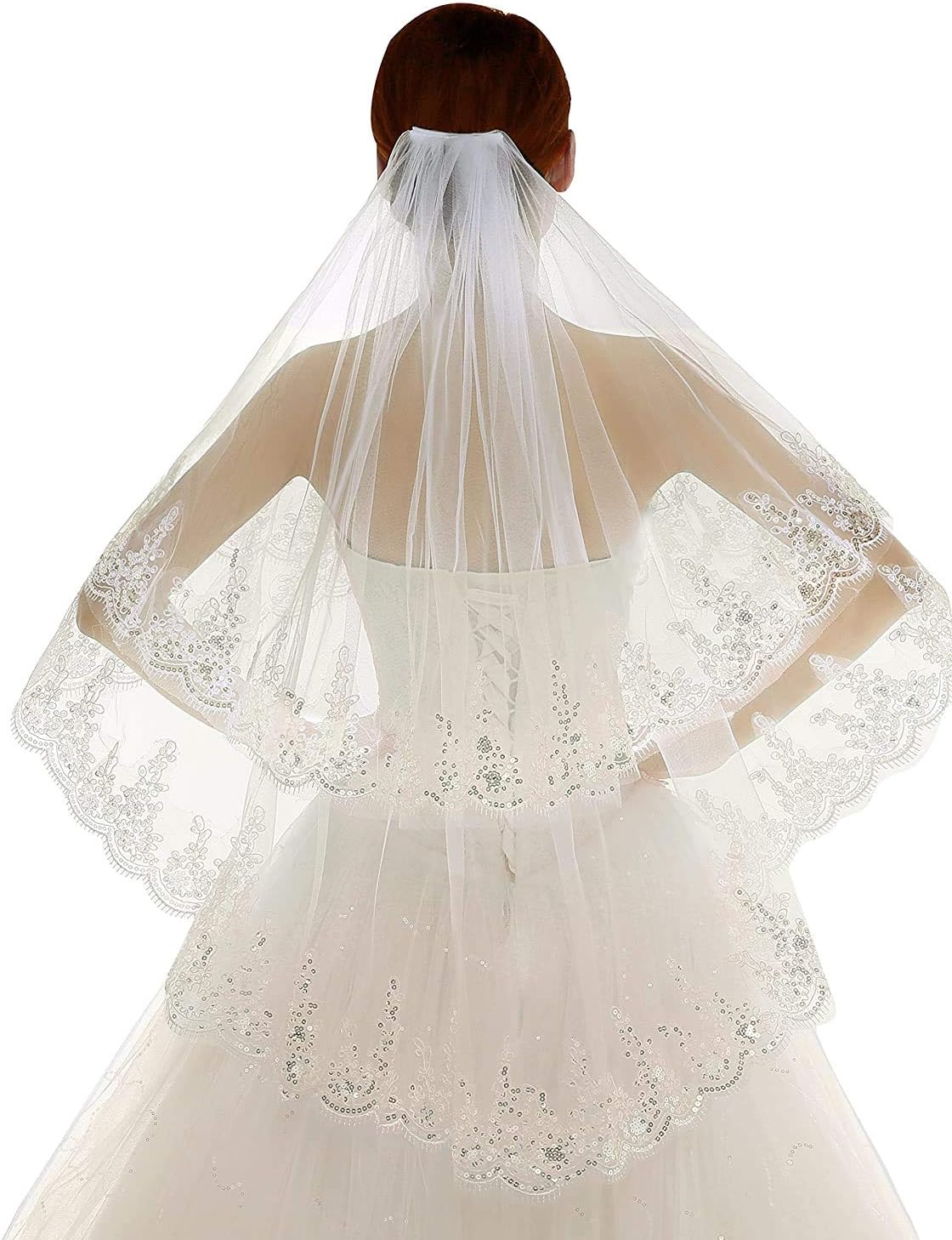 Christian Wedding Bridal Short Veil Sequence Work With Comb 1.5 Metre,Code V-20