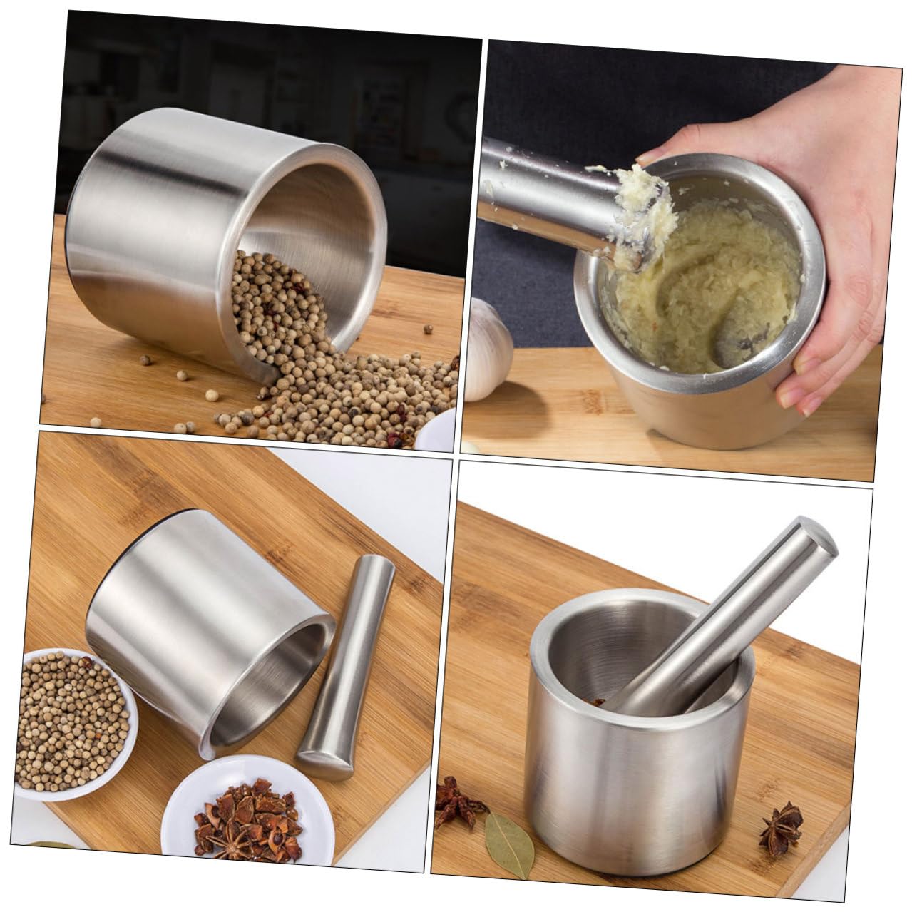 BESPORTBLE Machacador de Patatas y Prensa de Ajos de Acero Inoxidable, Tazón Compacto para Moler Especias y Ajo en Cocina Doméstica