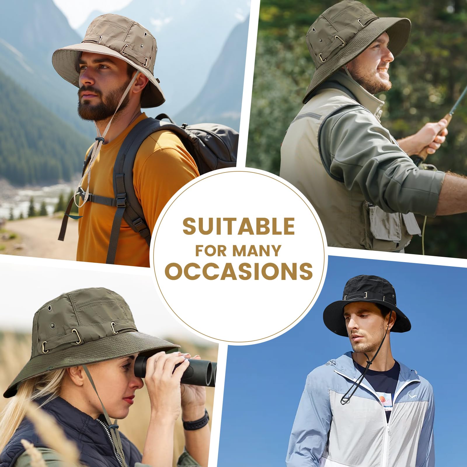 Unisex kapelusz typu bucket UPF 50+, ochrona przed promieniowaniem UV, wodoodporny, oddychający, składany, outdoorowy kapelusz z regulowanym sznurkiem i opaską przeciwpotną, dla mężczyzn i