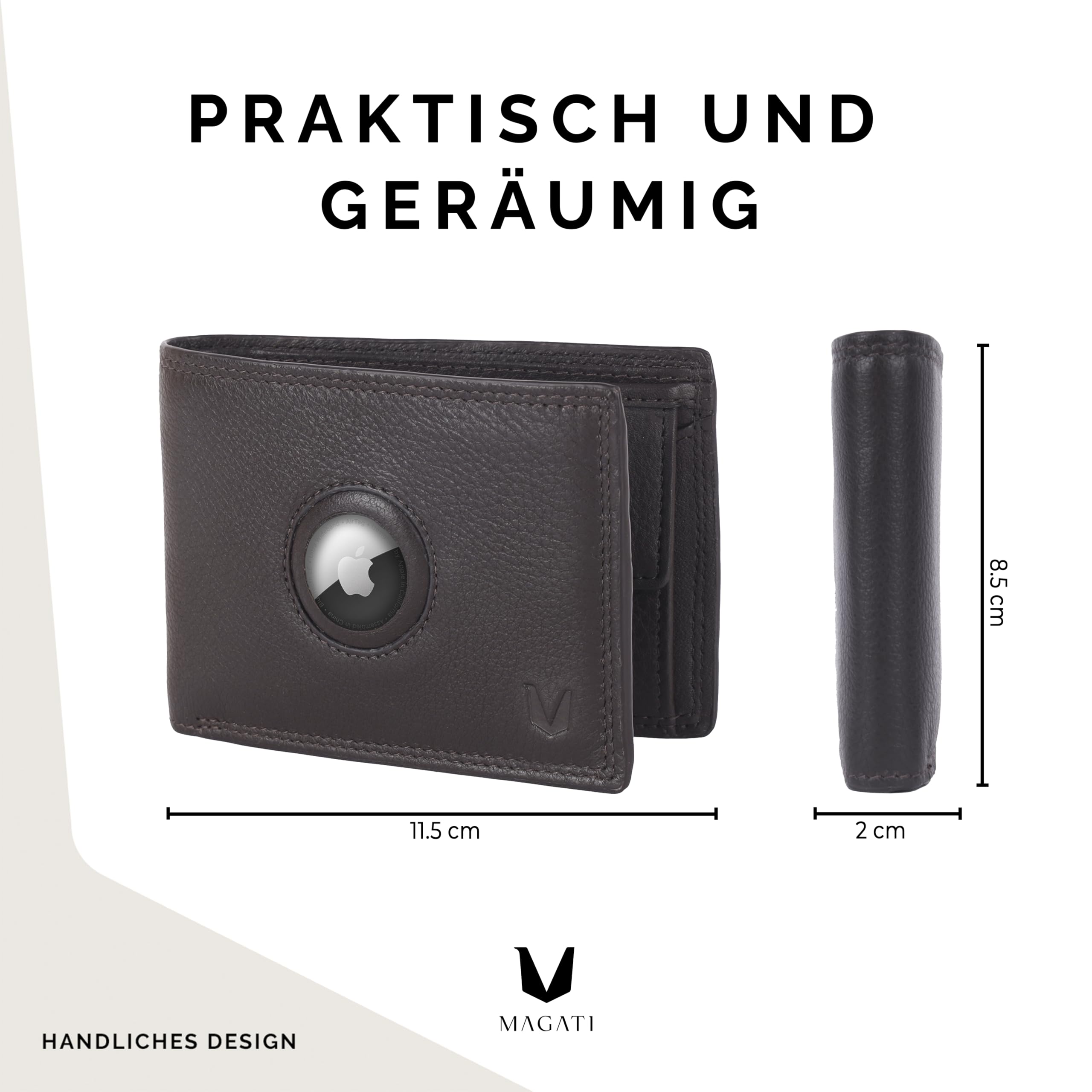MAGATI IL Toro Portafoglio classico con scomparto per monete, protezione RFID – Mini portafoglio da uomo e da donna piccolo – Porta carte – Porta carte – Porta carte – Portafoglio, marrone, Classic