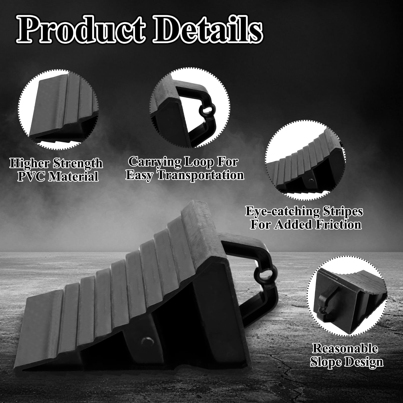 MIVIDE 4 Stück Unterlegkeil mit Griff 20 x 12 x 11 cm Unterlegkeile Anhänger Schwarz, PVC Unterlegkeile Auto Bremskeile Anhänger, rutschfeste Unterseite