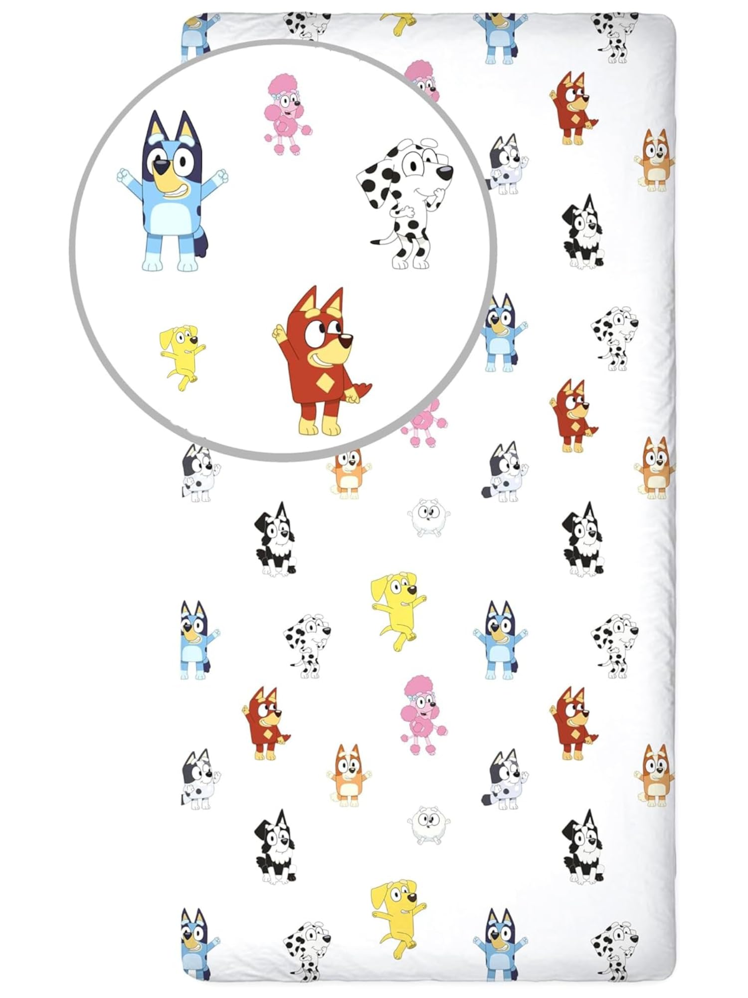 Bluey White Fitted Sheet 100% Soft Cotton | Single Bed Sheet with Elastic Corners, 90×200 + 25 cm | Kids Bedsheet Official Bluey Licensed