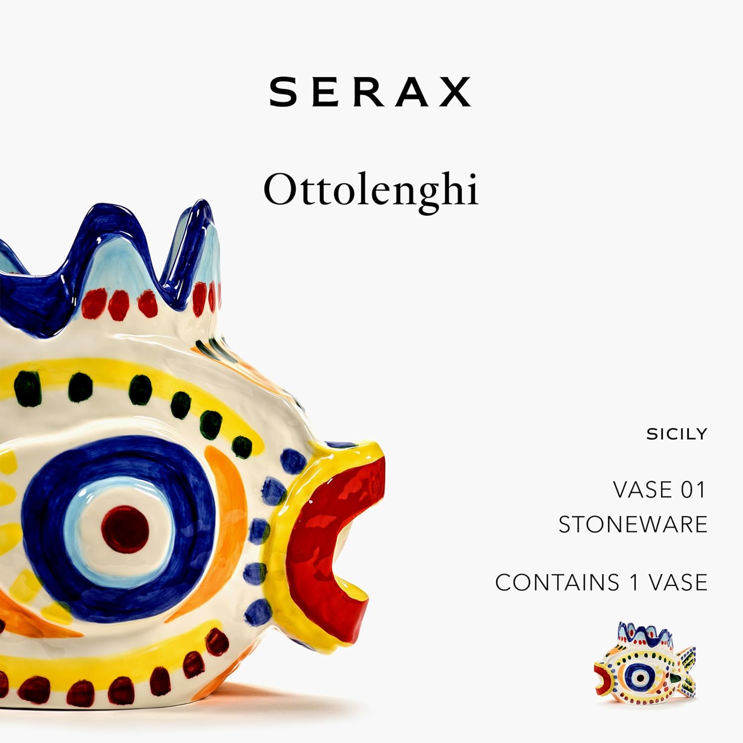 Serax Flower Vase | Sicily by Ottolenghi | Colorful Fish Stoneware Home Decor Living Room for Coffee Table, Kitchen Decorations | Modern Entryway Table Decor or for Shelves | Unique Centerpiece Vases