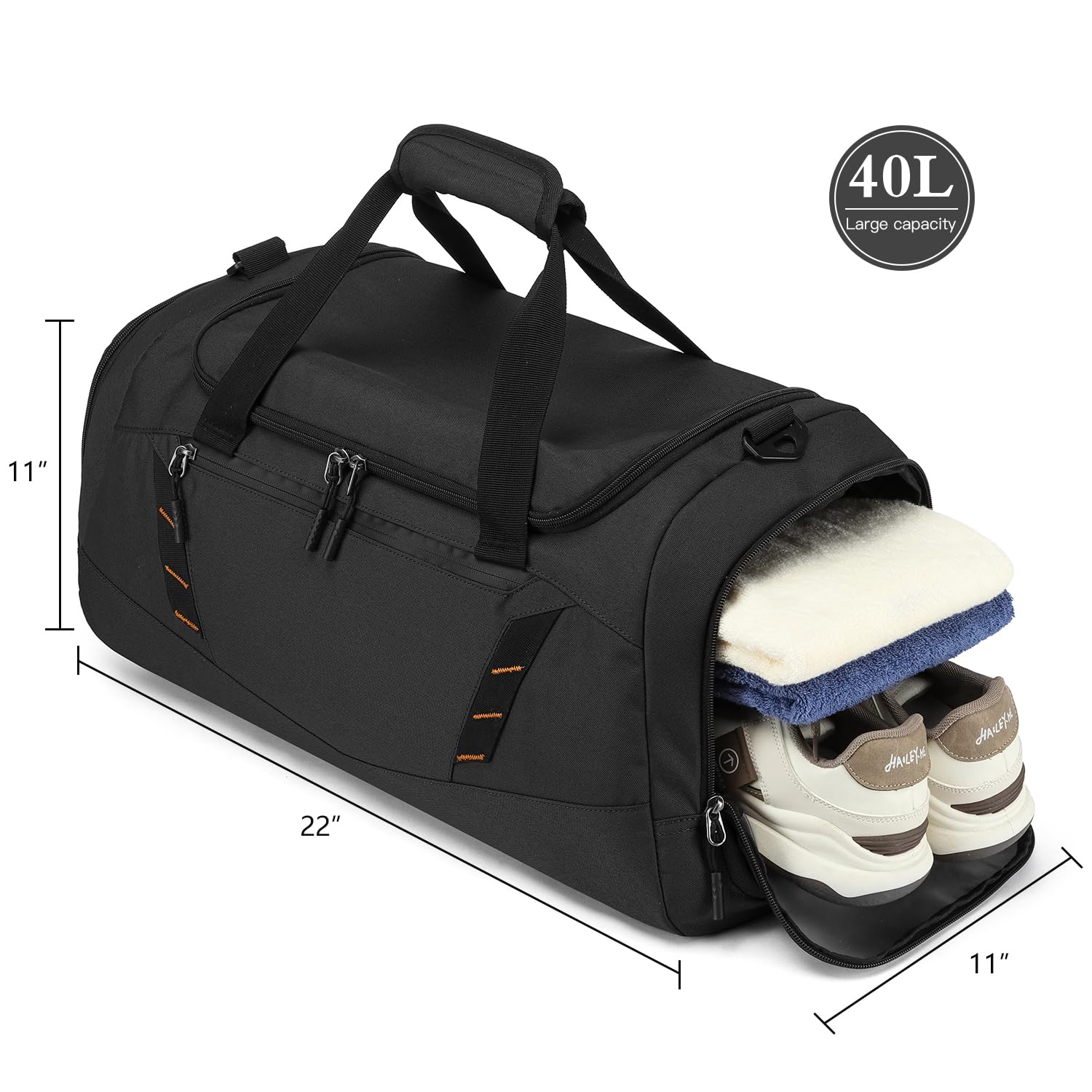 Borsone Palestra Uomo Donna 40L Borsa Sportiva con Portascarpe e Tasca Umida Borsone da Viaggio con Funzione Zaino per Fitness, Sport, Gym, Campeggio, Nero