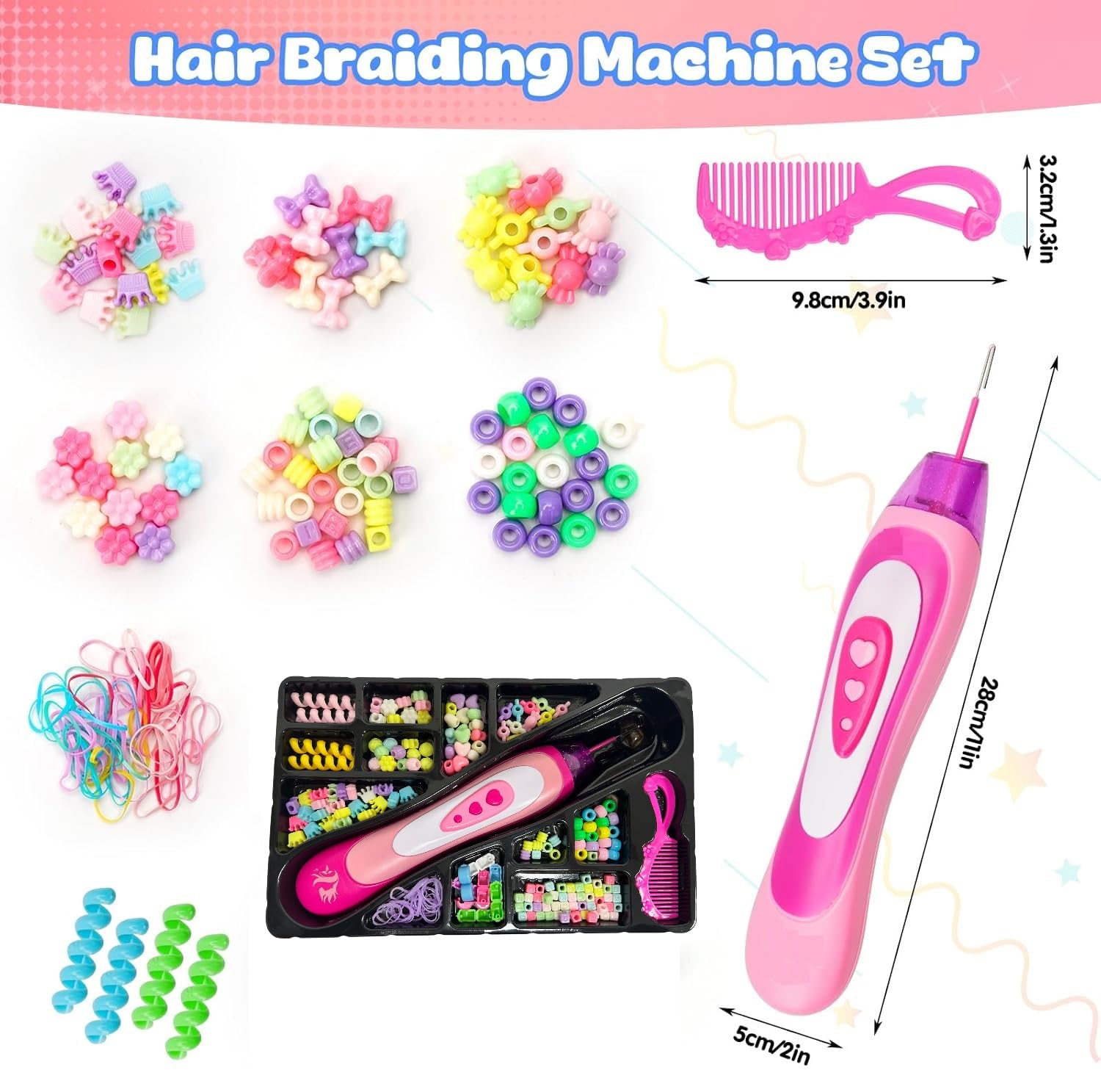 Macchina Infila Perline Bambini Set Parrucchiera Bambina Accessori Capelli Bambina Perline Treccine Capelli Bambina Crea Bracciali Perline per Capelli per Trecce Macchinetta per Perline Decora Fashion