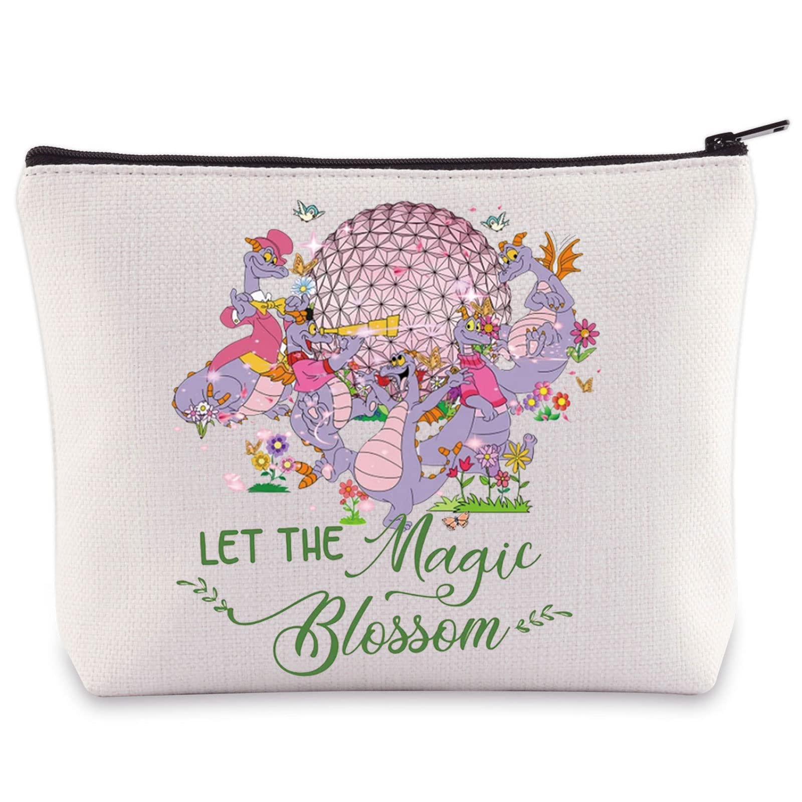 WZMPA Figment Dragon Cosmetic Bag Purple Dragon Lover Gift Let The Magic Blossom Figment Makeup Zipper Pouch Bag Figment Merchandise