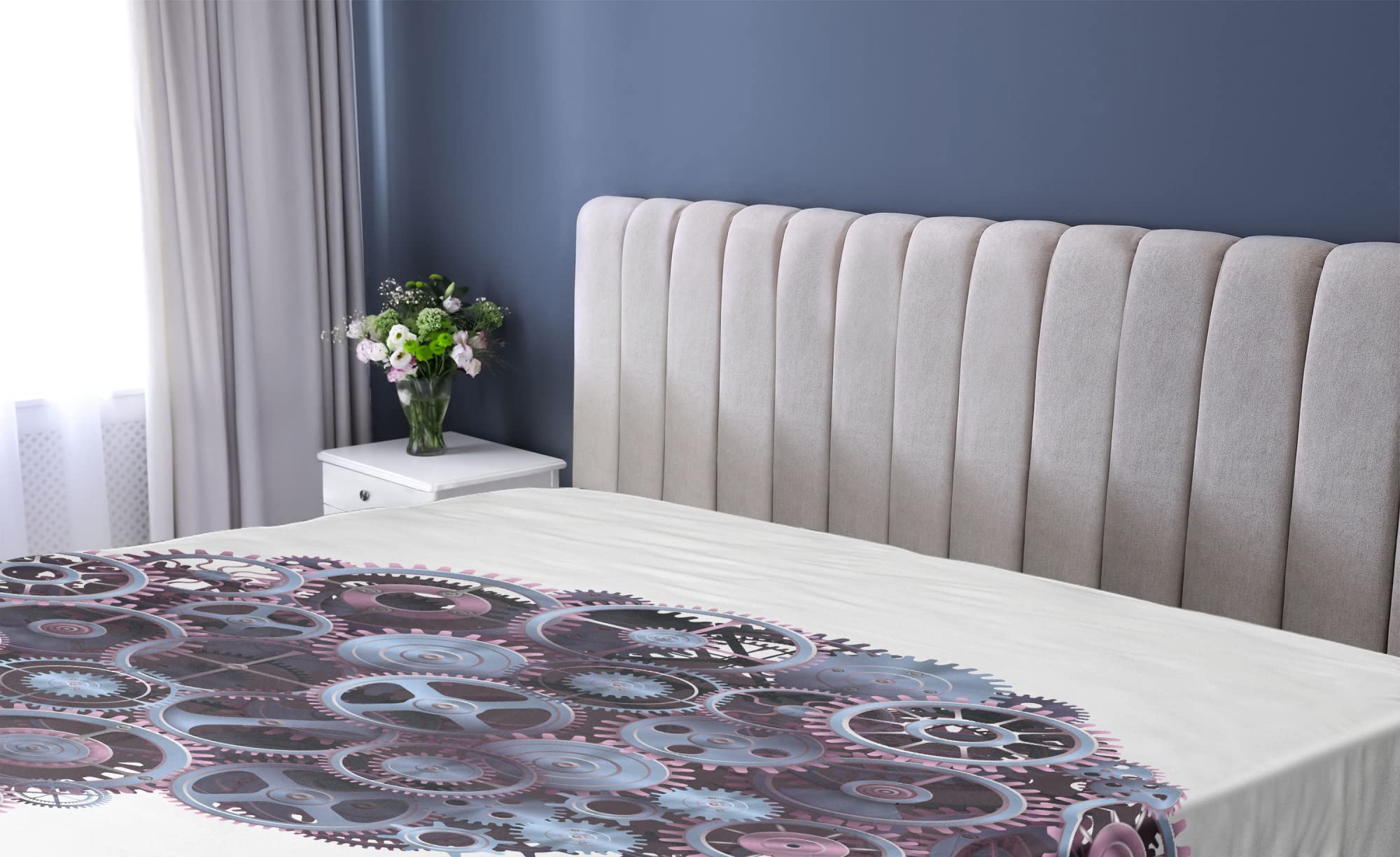 Ambesonne Industrial Fitted Sheet, Mechanic Wheel Machine of Human Magnificent Brain Futuristic Science Image, Bed Cover with All-Round Elastic Deep Pocket for Comfort, King Size, Charcoal Grey