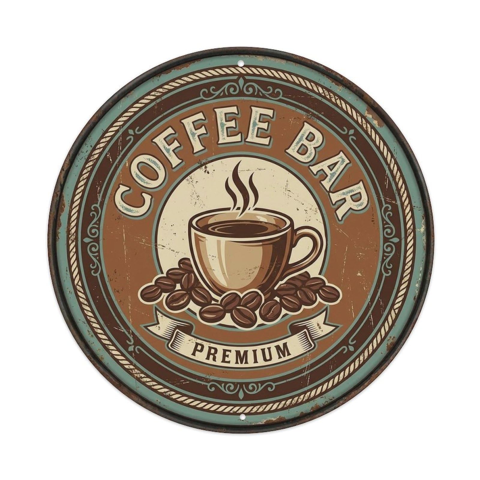 Coffee Bar Barista Vintage Illustration Espresso Roast Badge Metal Tin Sign Plaque Wall Decor for Cafe, Man Cave, Club Bar, Office, Home Garden Round Metal Poster 8x8Inch