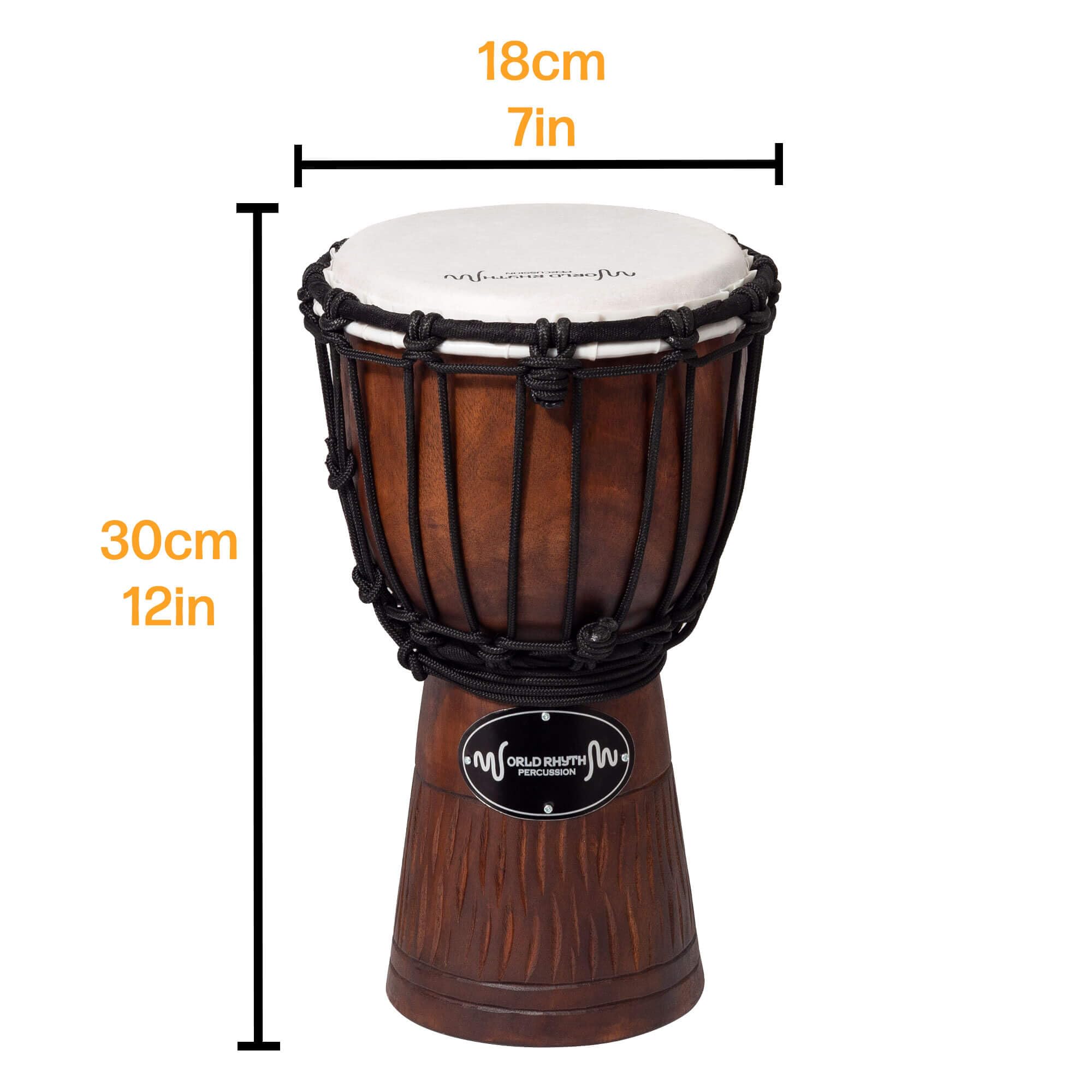 Tambor Djembe de 30 cm con Cabeza Sintética de 7" | Estilo Africano, Tallado a Mano - para Artistas, Círculos de Tambor, Escuelas, Talleres Grupales