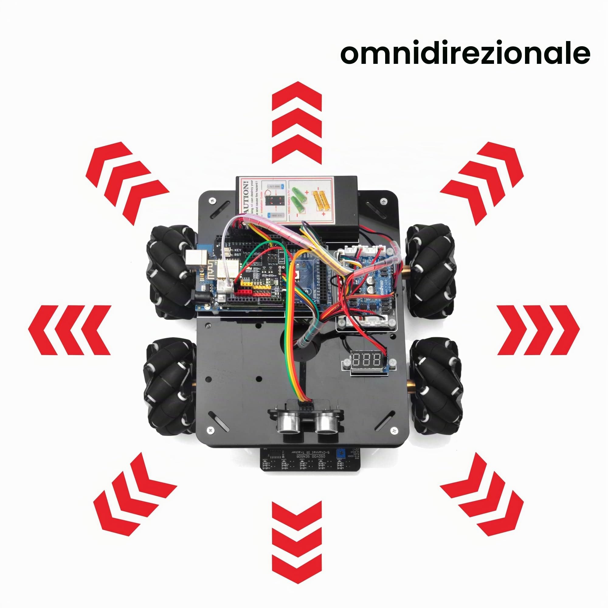 OSOYOO Omni-directinal Mecanum Wheels Robot Car Kit per Arduino Mega2560|Telaio in metallo Motore a corrente continua Robot STEM educativo telecomandato | Codifica fai-da-te per adolescenti adulti