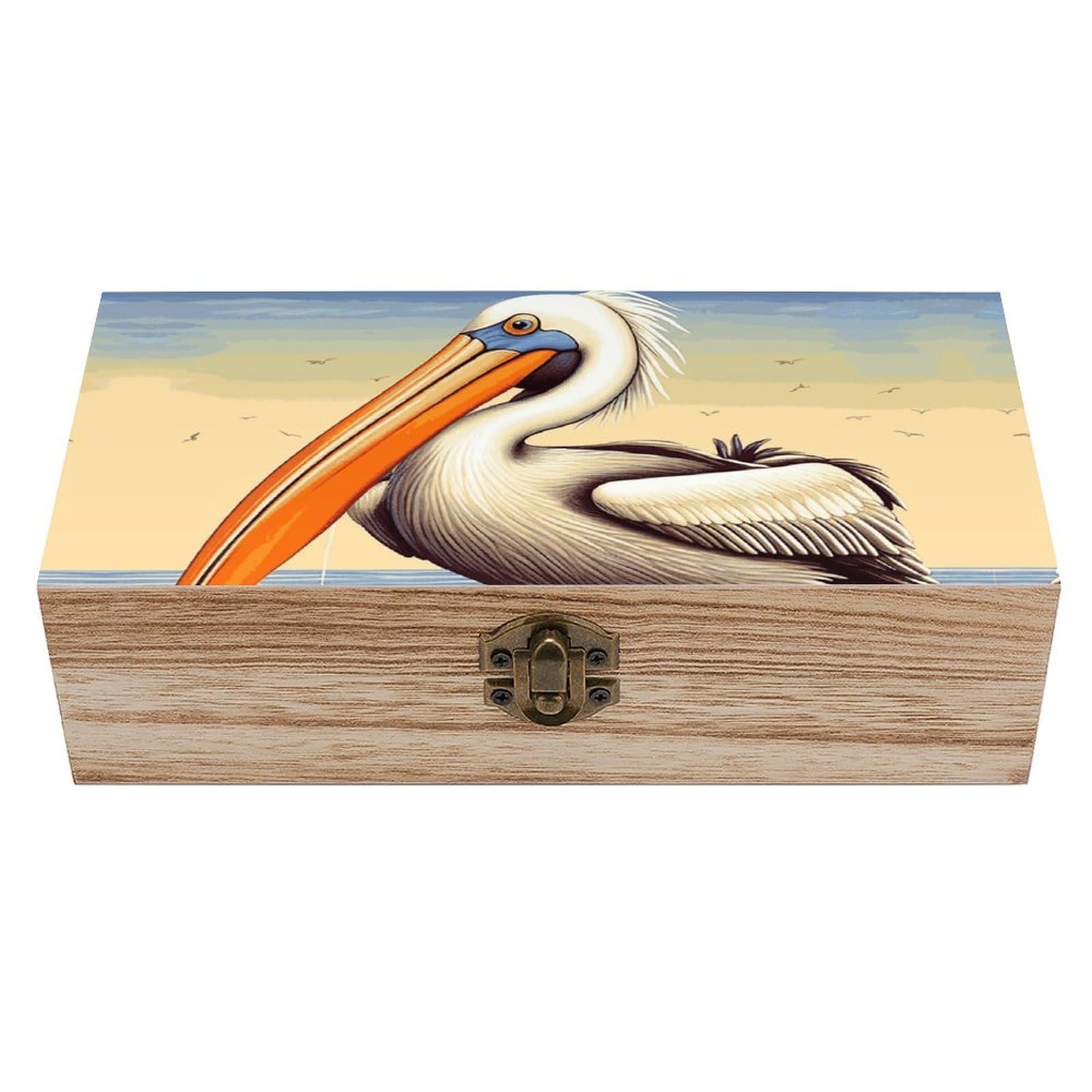 NONHAI Wooden Storage Box Pelican Birds Wood Gift Box with Hinged Lid Vintage Decorative Jewelry Boxes Memory Box for Jewelry Art Hobbies Home Storage Treasure Keepsake Gift 7.9''x3.9''x2.3''