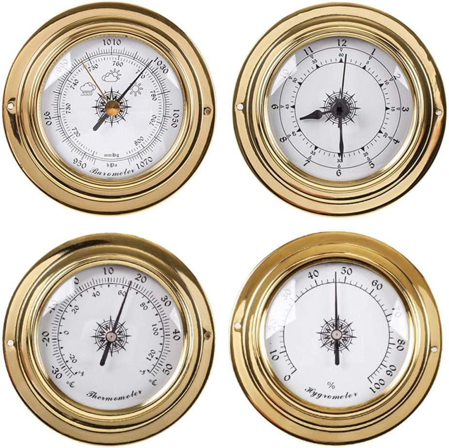 Barometer Thermometer Hygrometer,4pcs Barometer Combination,Copper Shell Weather Station,Wall Mounted Barometer