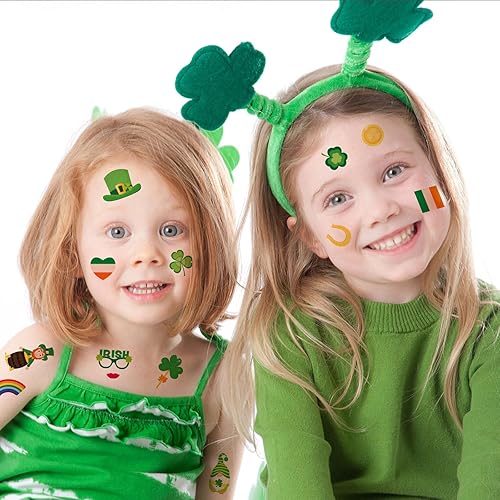 Miniatura 4 de RINOLY 228 tatuajes del día de San Patricio, tatuajes temporales de trébol para niños, calcomanías faciales del día de San Patricio, accesorios de