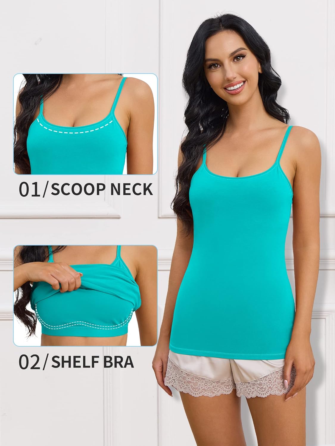 ATTRACO Women's Cotton Camisole Shelf Bra Spaghetti Straps Tank Top - Image 4