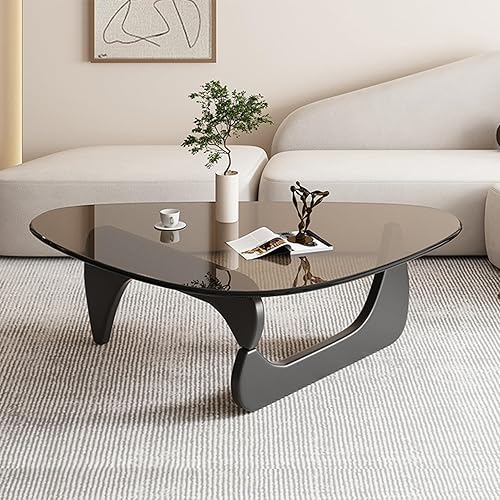 Mesas auxiliares triangulares para sala de estar, mesa de centro moderna de mediados de siglo, base de madera, parte superior de vidrio triangular,