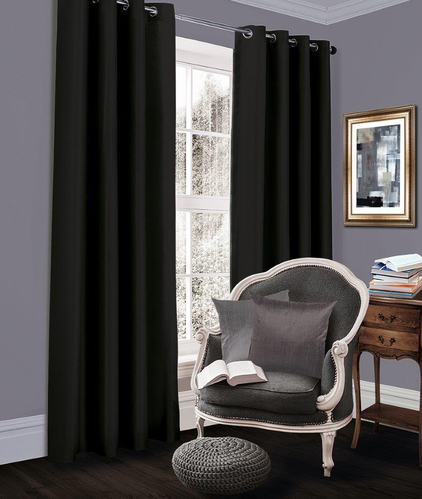 Blackout Pair of Curtains for Living Room Bedroom Window Ring Eyelet (Black, Curtains - 66 x 72 Inches) โ image 1