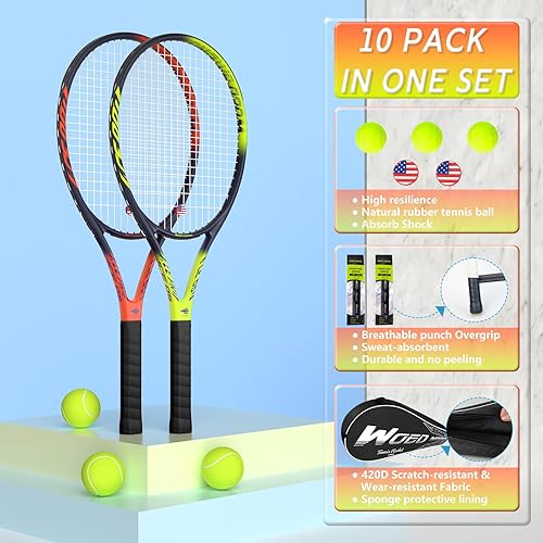 Miniatura 5 de Raqueta de tenis profesional para adultos, 2 jugadores de 27 pulgadas, raqueta de tenis de velocidad aceptable para principiantes y profesionales