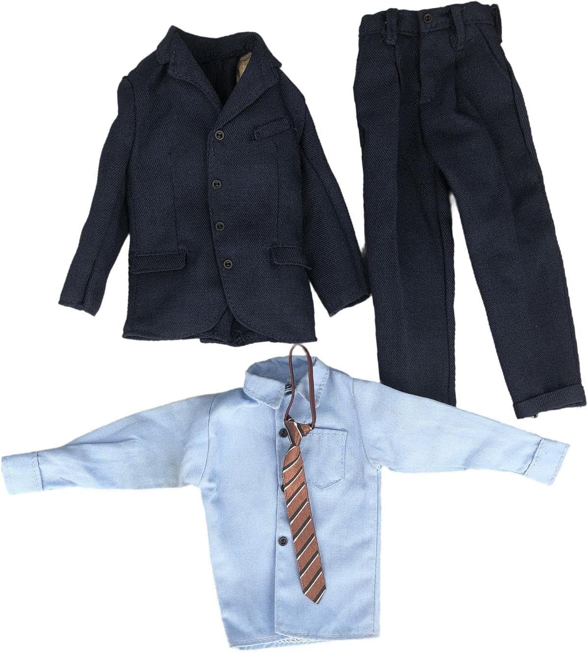 1:6 Male Suit Ensemble with Long Sleeve Shirt, Jacket, Trousers, and Tie for 12'' Action Figure, Coffee Tie