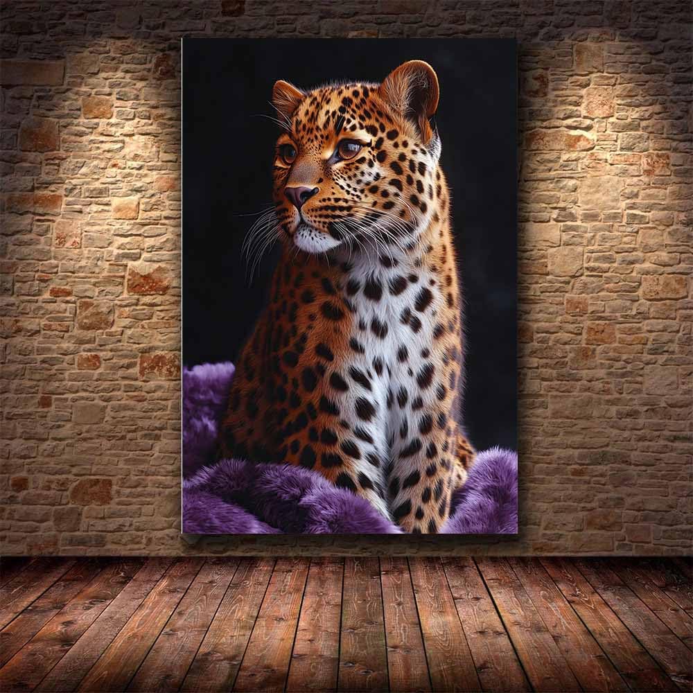 AMXBZC Obrazy Zwierzęta do pokoju dziecięcego Zabawna sofa Lampart Mural Nowoczesna sztuka ścienna Plakat do salonu Home Decor Łazienka Obrazy(Zielony 1-50x70cm oprawiony