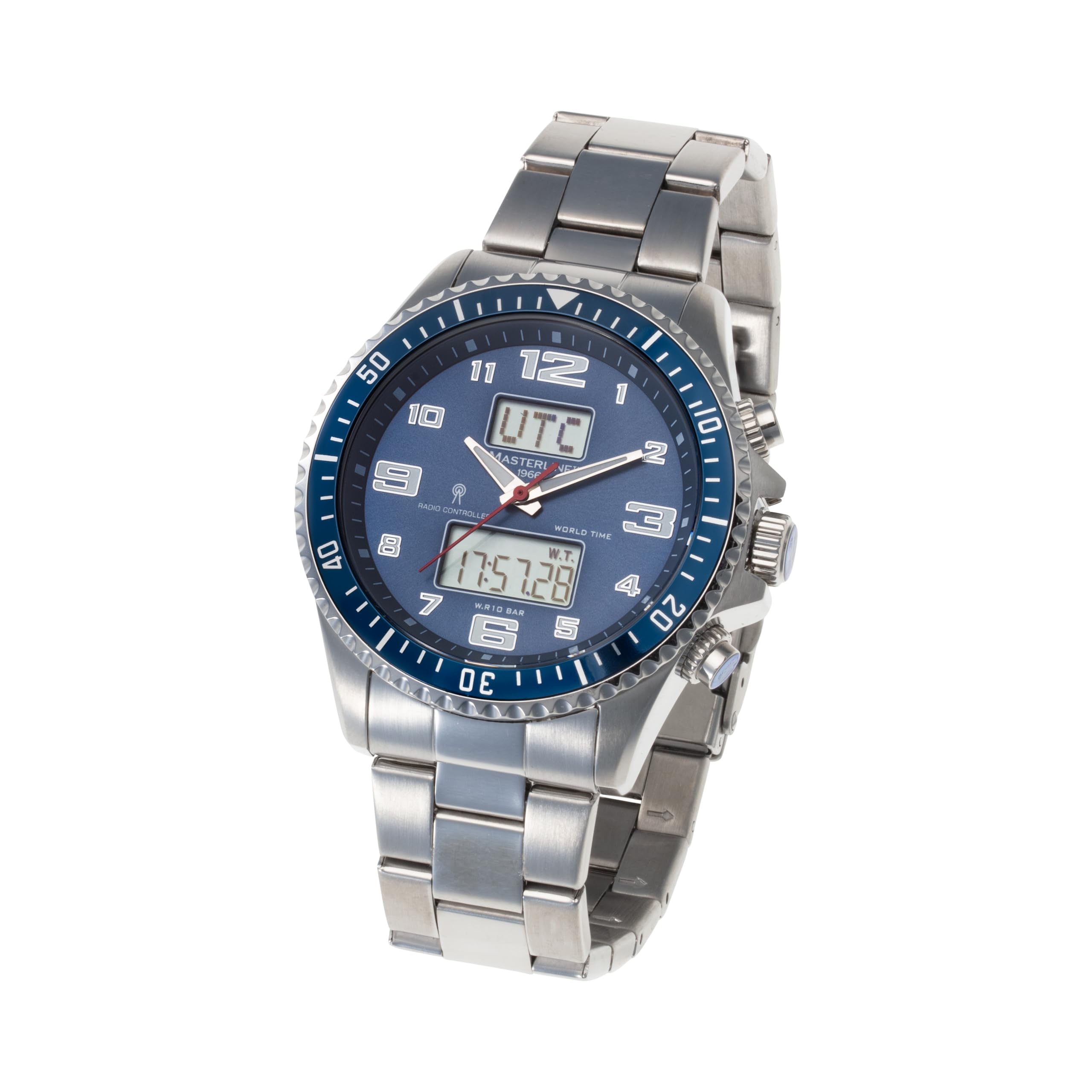 Funk Herren Armbanduhr Funkuhr World-Timer Blau Edelstahl ML06266004