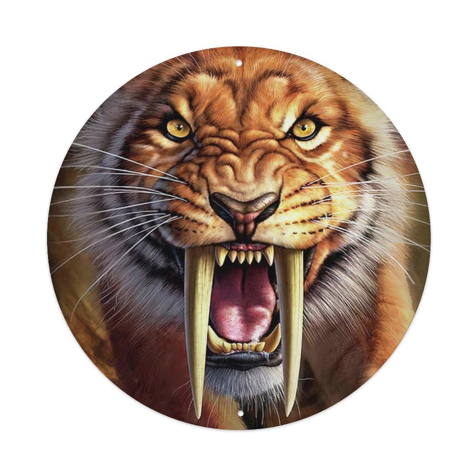 Animals Artwork Angry Saber-toothed Tiger Vintage Metal Tin Sign Plaque Wall Decor for Cafe, Club Bar, Office, Garden Metal Poster 8x8Inch