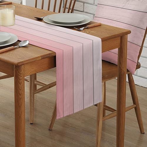 Miniatura 41 de Camino de mesa de algodón y lino estilo granja rústico retro, textura de madera de granero, color degradado marrón y gris, antideslizante,