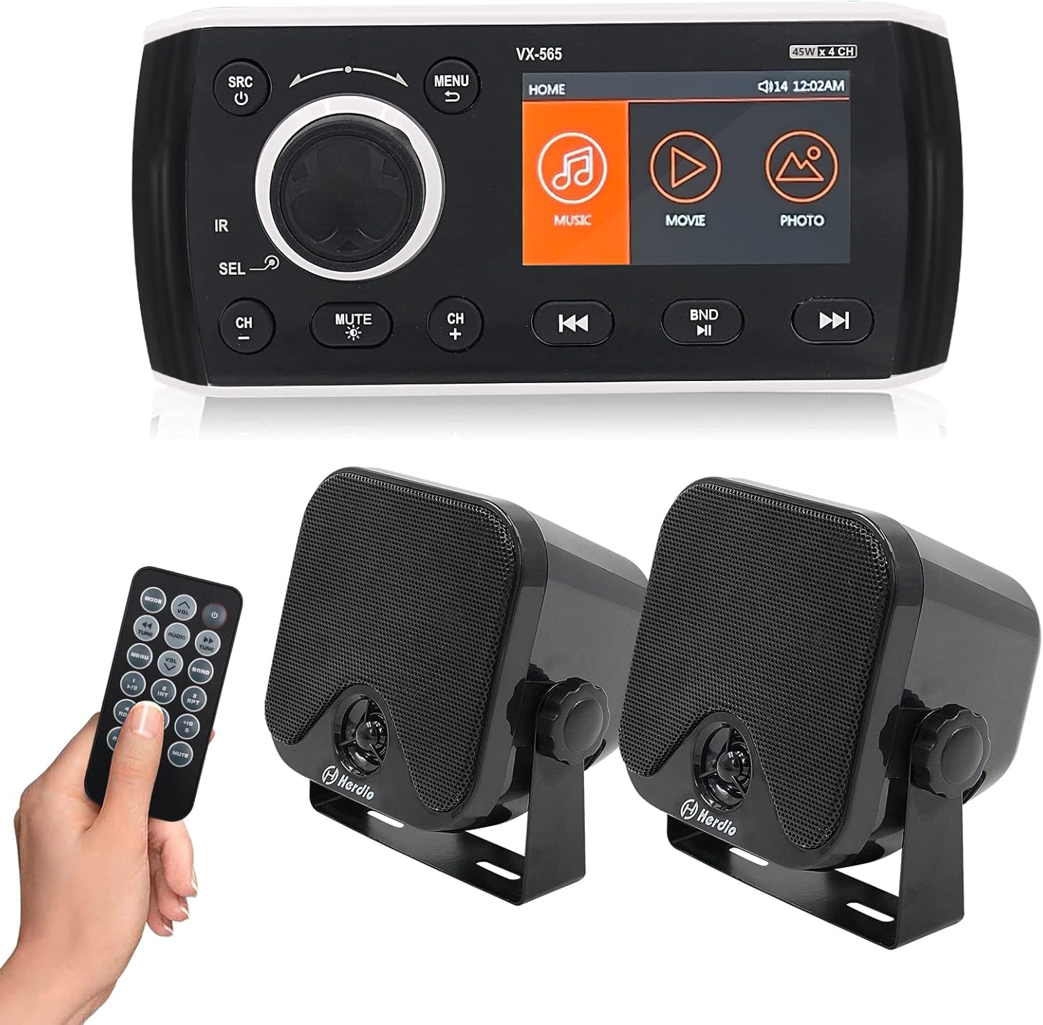 Herdio Marine Stereo Set, Waterproof Boat Radio with Box