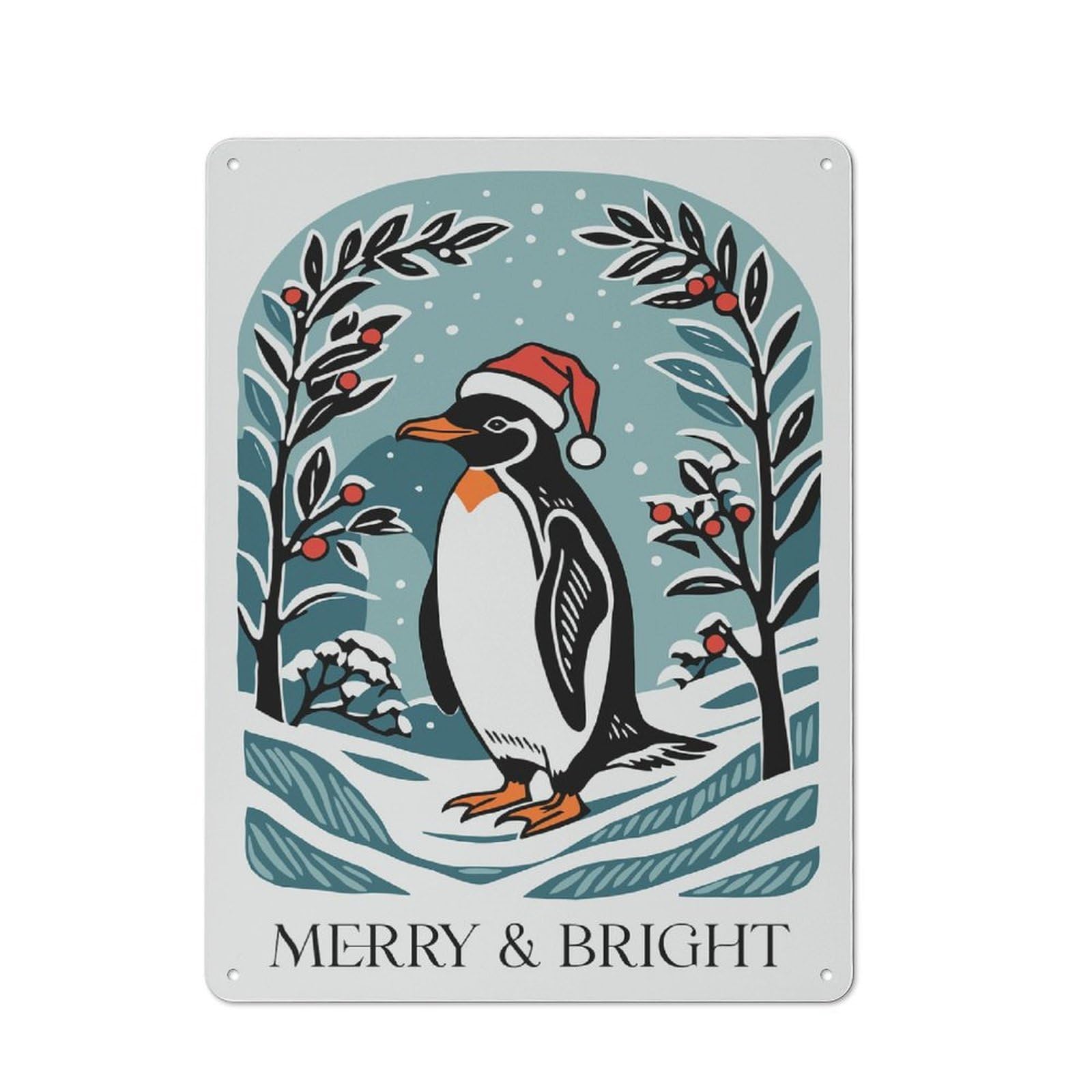 Junmoney Style-8 Penguin Christmas Card Tin Sign 40X30cm, Creative Studio Wall Plaque For Hobby Room, Office, Lounge Or Living Room