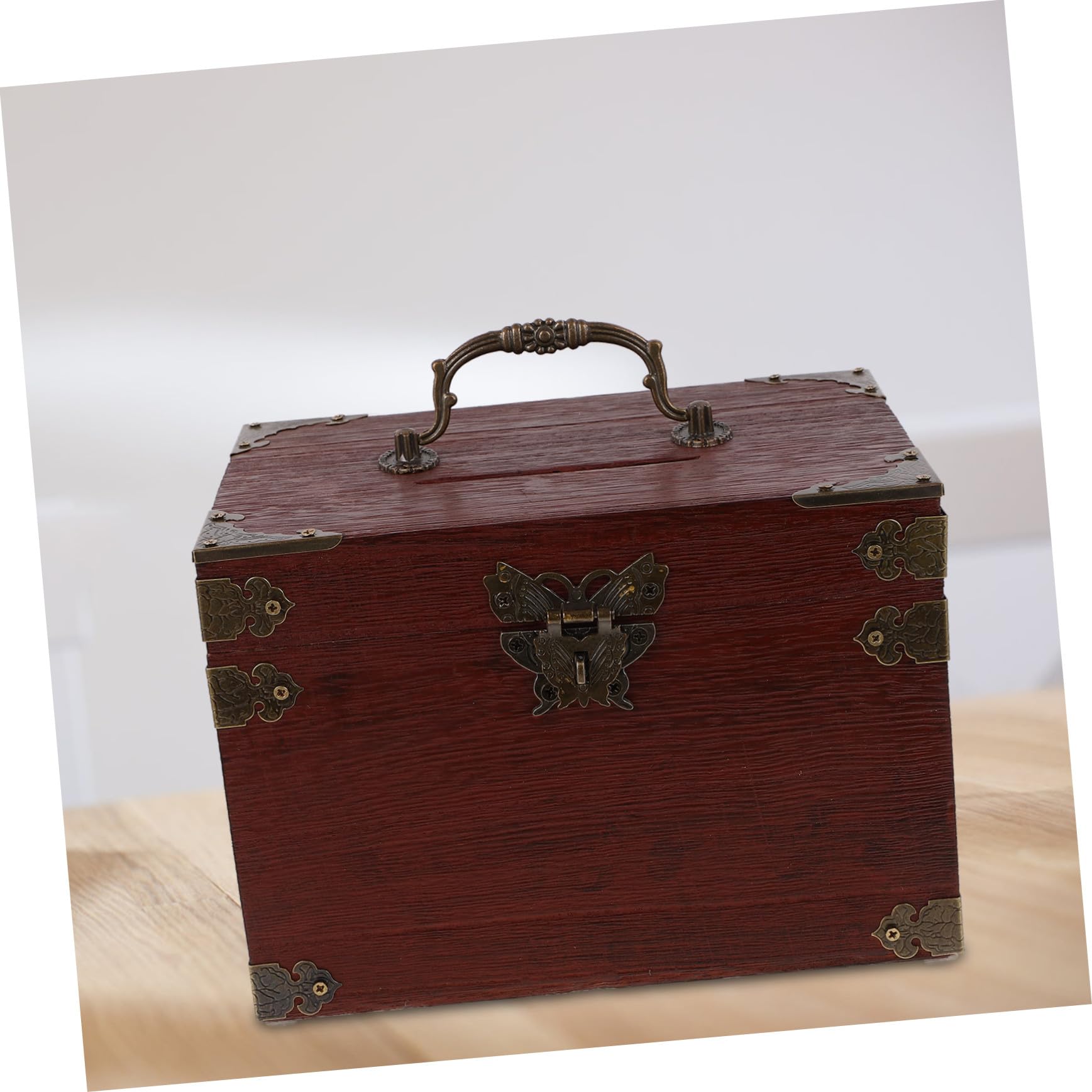 Caja de Ahorros de Madera Marrón Estilo Retro en Forma de Cofre