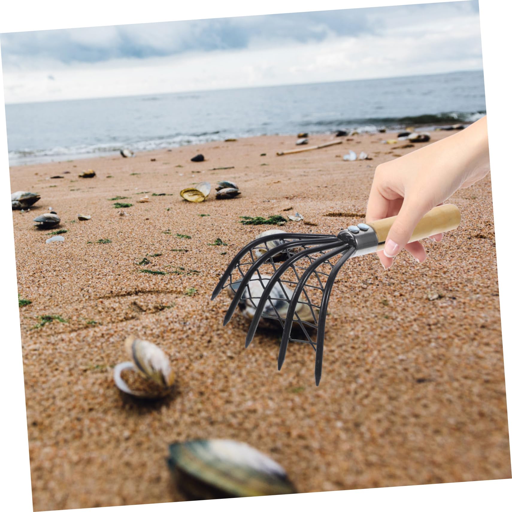 Abaodam Strumento per Vongole e Telline in Metallo Inossidabile con Rete, Attrezzo di Scavo per Pesca, Resistente e Robusto