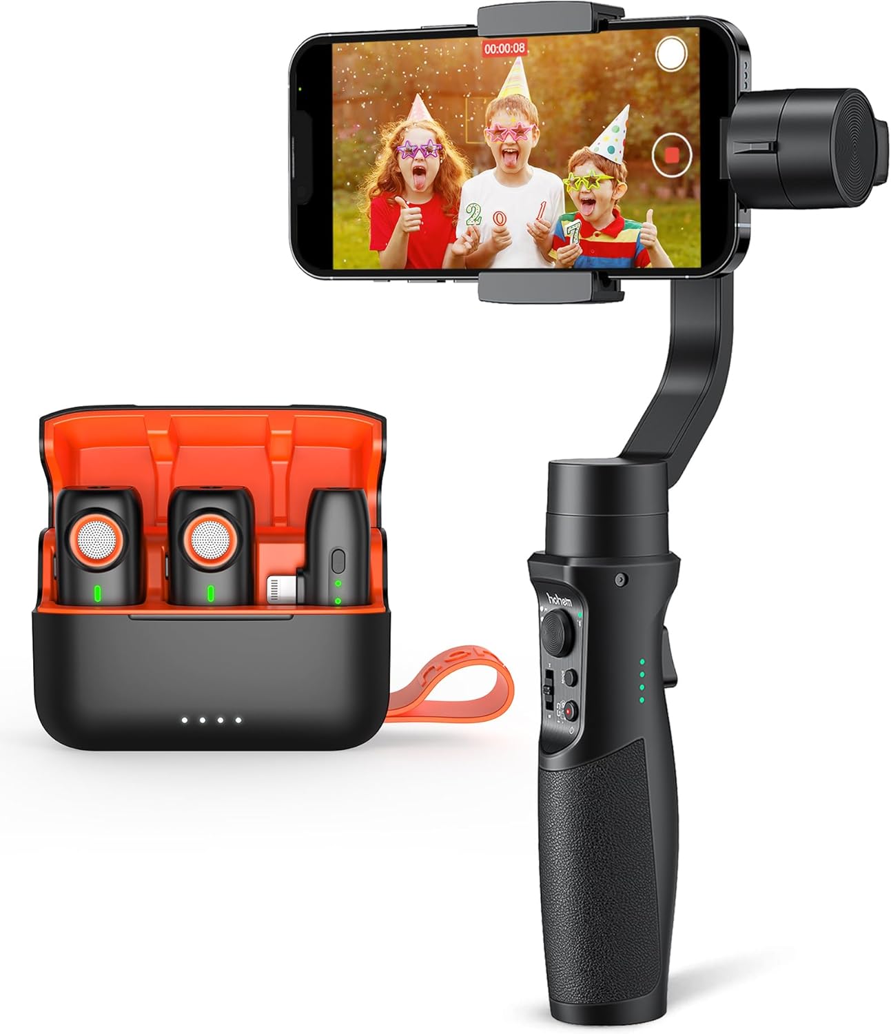 hohem iSteady Mobile Plus Premium Vlogging Combo, Gimbal Stabilizer for Smartphone, 600 °Auto Rotation, Face/Object Tracking Phone Gimbal with a hohem Mic for iPhone iOS (2 TX + 1 RX + Charging Case)