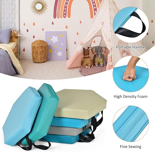 Miniatura 3 de KOTEK 6 cojines de suelo para niños de 15 pulgadas con asas, asientos circulares de espuma gruesa, asientos suaves y flexibles para aula, primaria,